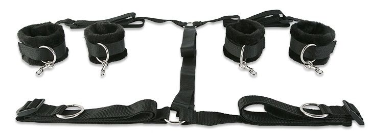 Набор чёрных фиксаторов для рук и ног с мягкой подкладкой
