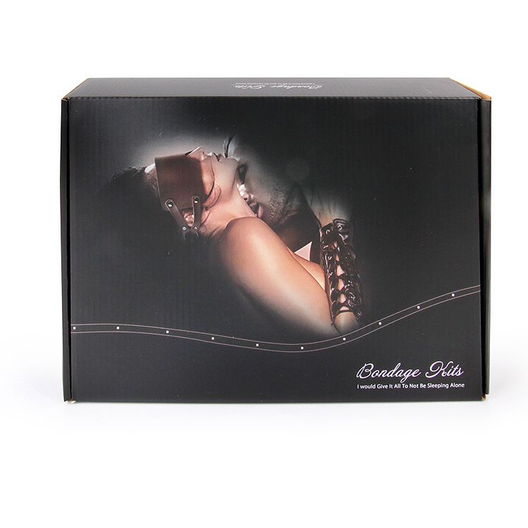 Большой черный набор БДСМ: наручники, оковы, ошейник с поводком, кляп, маска, плеть, фиксатор