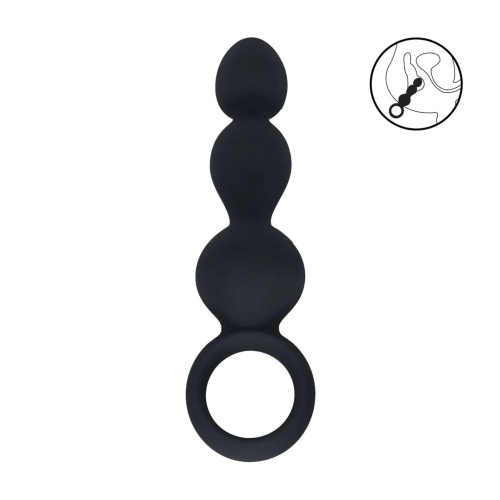 Черная анальная елочка Beaded Silicone Anal Probe with Loop