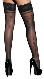 Чулки на ажурной широкой резинке с имитацией татуировок