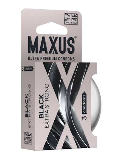 Черные утолщенные презервативы MAXUS Extra Strong с железным кейсом - 3 шт.
