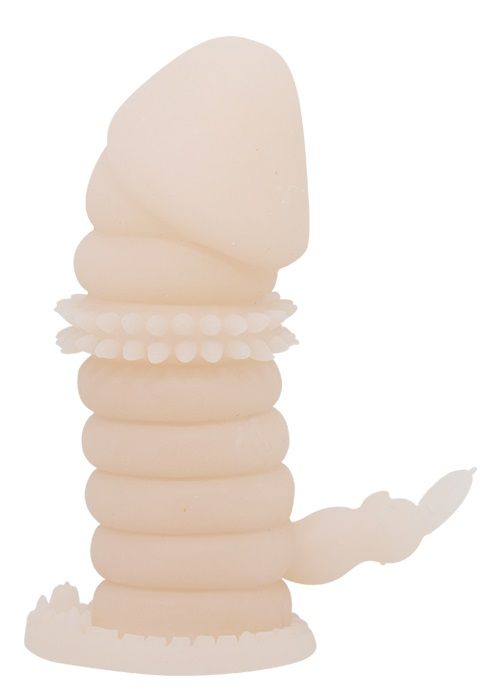 Телесная насадка на пенис со стимулятором клитора - 13 см.