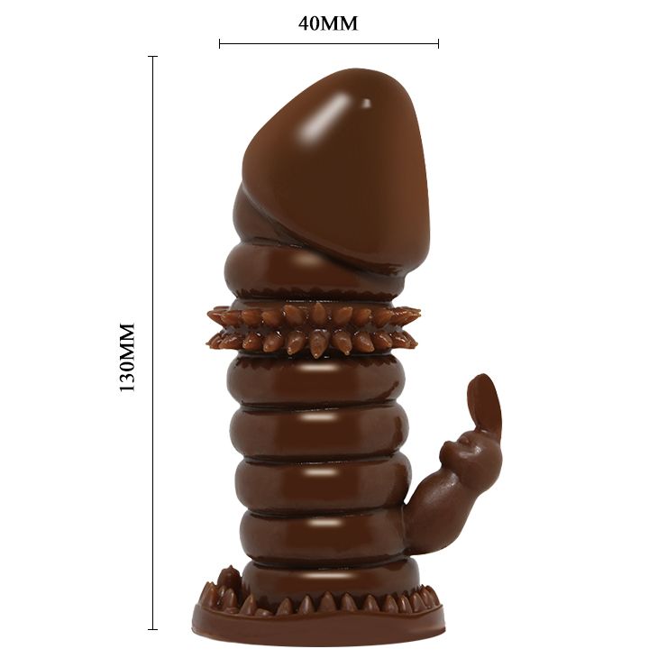 Коричневая стимулирующая насадка на пенис - 13 см.