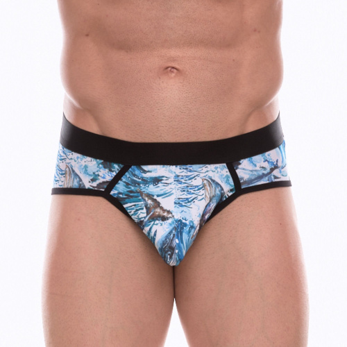 Мужские трусы-стринги с принтом в виде китов в волнах