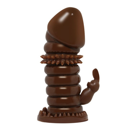 Коричневая стимулирующая насадка на пенис - 13 см.