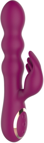 Сливовый вибратор-кролик AN Stamen с массажем бусинами - 22 см.