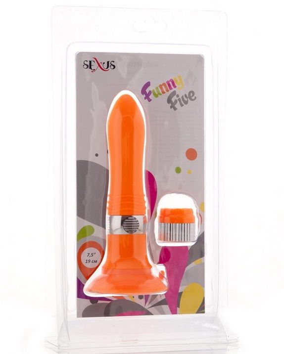 Оранжевый водонепроницаемый вибратор на присоске со сменной панелью управления - 19 см.