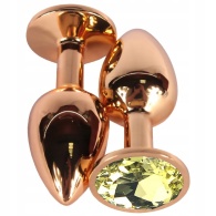 Золотистая анальная пробка с желтым кристаллом - 6,8 см.