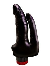 Двойной вибромассажёр чёрного цвета - 17 см.