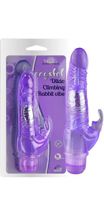 Фиолетовый вибратор Crystal Dildo Climbing Rabbit Vibe - 22 см.