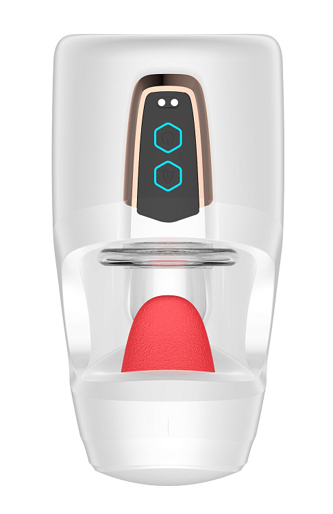 Белый мастурбатор с язычком и возвратно-поступательными движениями