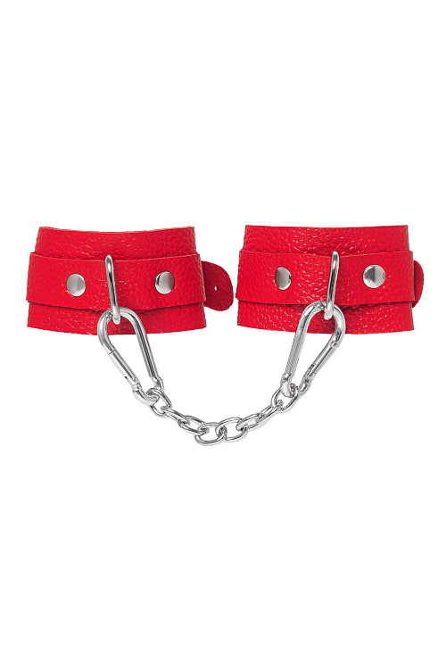Красные кожаные наручники-браслеты со скруглёнными углами