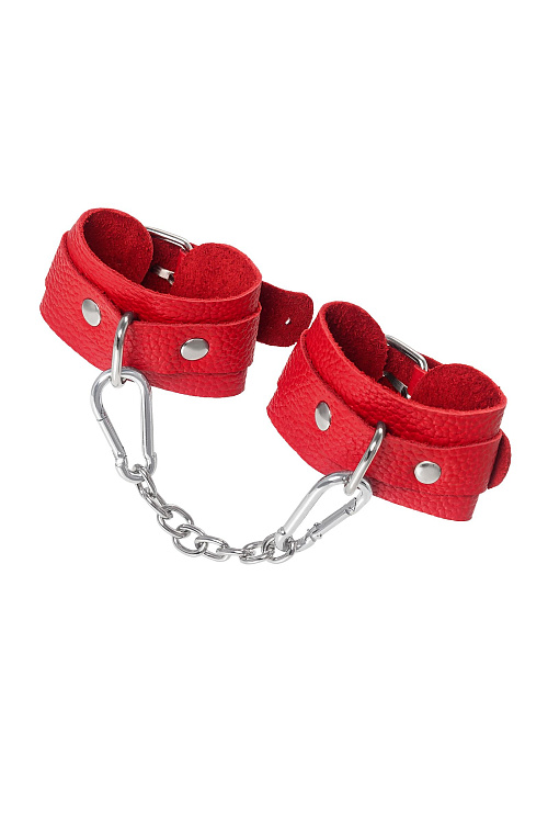 Красные кожаные наручники-браслеты со скруглёнными углами
