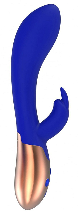 Синий вибратор Opulent с функцией нагрева и клиторальной стимуляцией - 20 см.