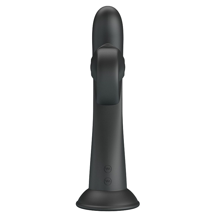 Черный вибратор на присоске с закрученным клиторальным отростком - 20 см.