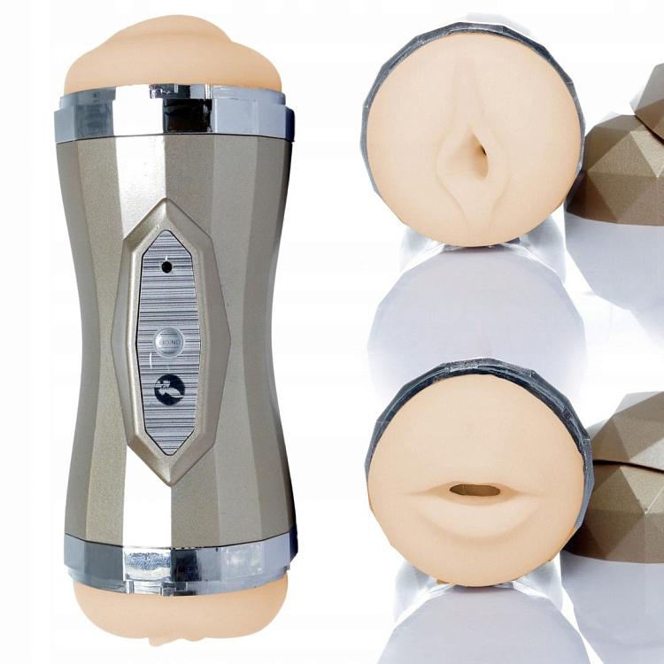 Двусторонний мастурбатор с вибрацией Double Delight - вагина и ротик