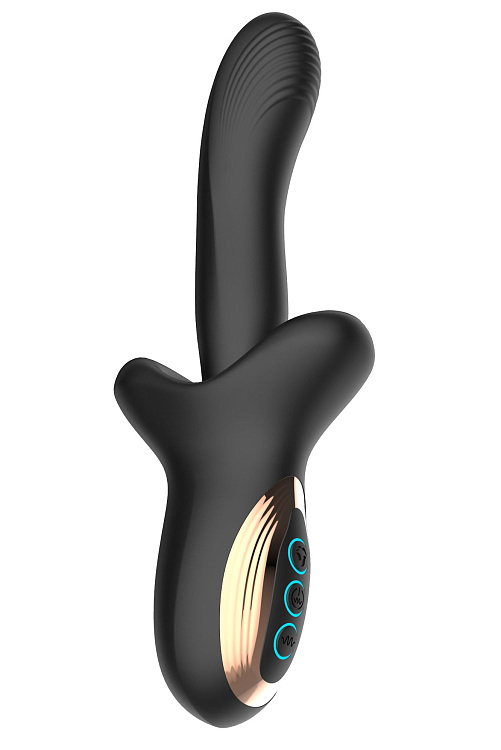 Черный вибратор с постукивающим эффектом - 22 см.