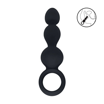 Черная анальная елочка Beaded Silicone Anal Probe with Loop