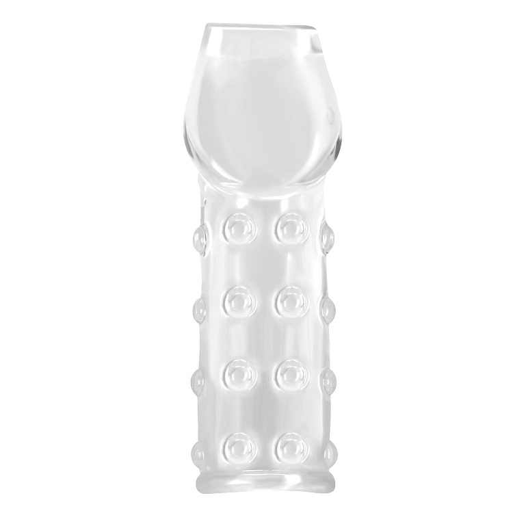 Прозрачная открытая насадка на пенис с бугорками - 19,8 см.