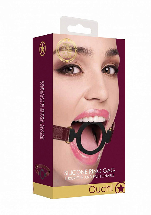 Кляп-кольцо на бордовых ремешках Silicone Ring Gag