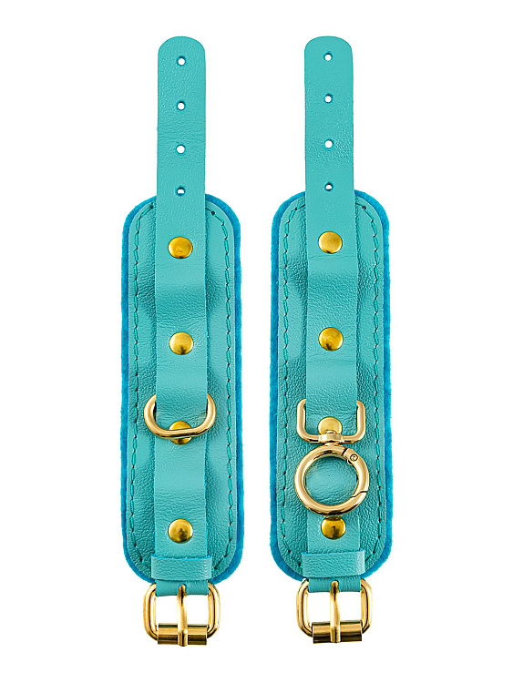 Голубые двуслойные кожаные наручники-браслеты