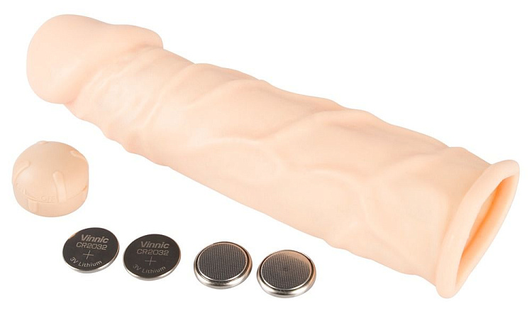 Телесная удлиняющая насадка с вибрацией Silicone Extension Vibrating - 19 см.