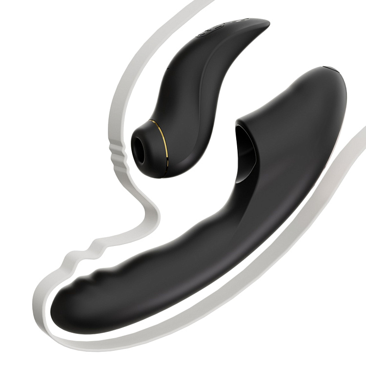 Черный вибратор с возвратно-поступательными движениями и вакуумом Fatima - 19,2 см.