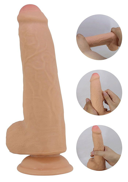 Телесный фаллоимитатор с подвижной кожей Draco - 23,3 см.