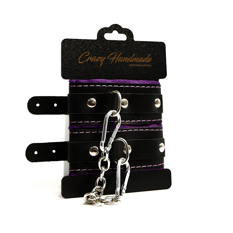 Черно-фиолетовые скругленные наручники с мягкой подкладкой