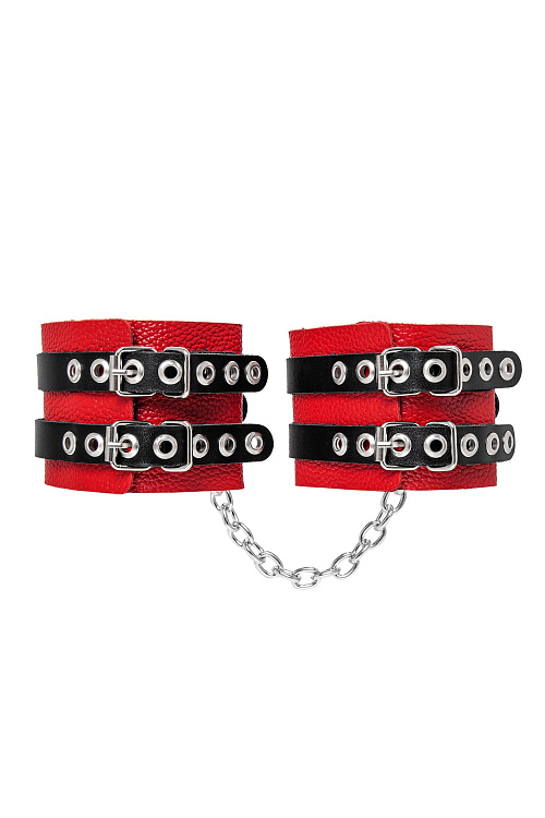 Красно-черные мягкие оковы с двумя ремешками с люверсами