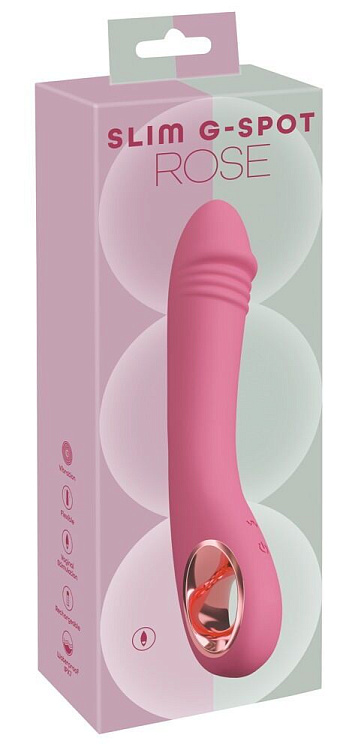 Розовый тонкий вибратор для точки G Slim G-Spot Rose - 21,4 см.