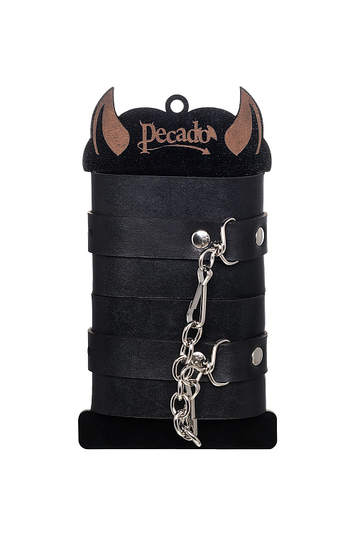 Черные однослойные наручники из натуральной кожи с цепочкой