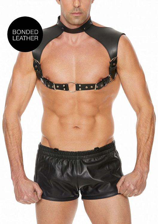 Черная мужская портупея Men Harness With Neck Collar