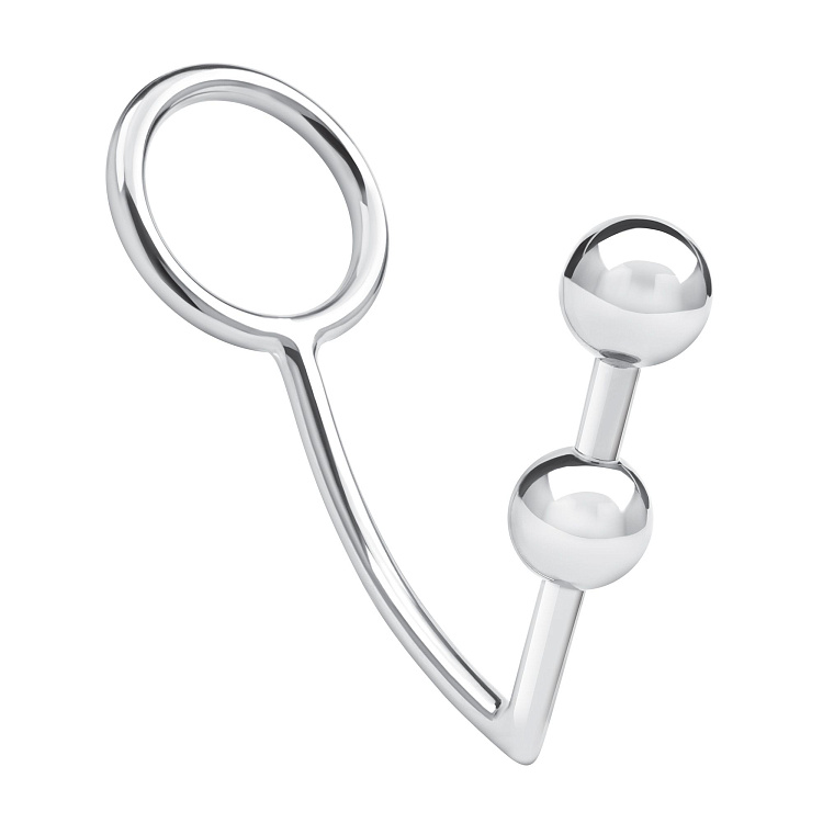 Кольцо на пенис с анальным стимулятором Two Bead Stainless Steel Anal Hook   Cock Ring