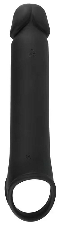 Черная вибронасадка для пениса с хомутом для мошонки и пультом ДУ Remote Controlled Penis Extension