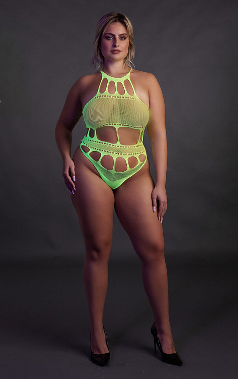 Зеленое боди-сетка +size