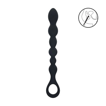 Черная силиконовая цепочка Beaded Snake Silicone Anal Probe with Loop - 26 см.
