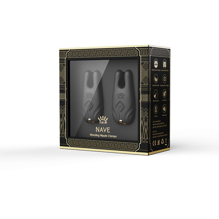 Черные виброзажимы на соски Nave
