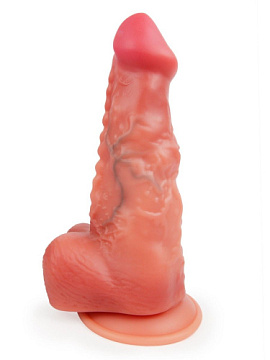 Телесный силиконовый фаллоимитатор на присоске - 25 см.