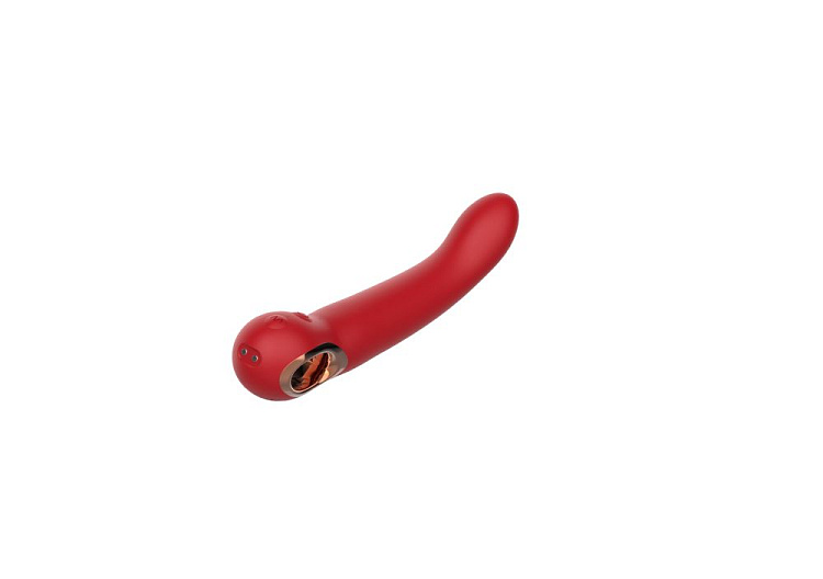 Красный силиконовый вибратор с загнутым кончиком - 22,1 см.