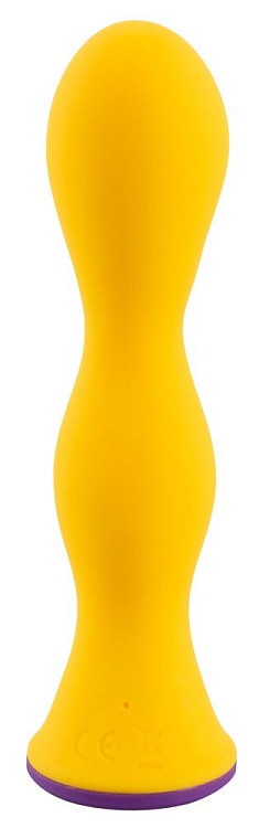 Желтый фигурный анальный вибратор - 12,6 см.