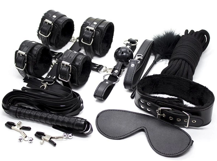 Набор черных БДСМ-аксессуаров Bandage Kits из 10 предметов