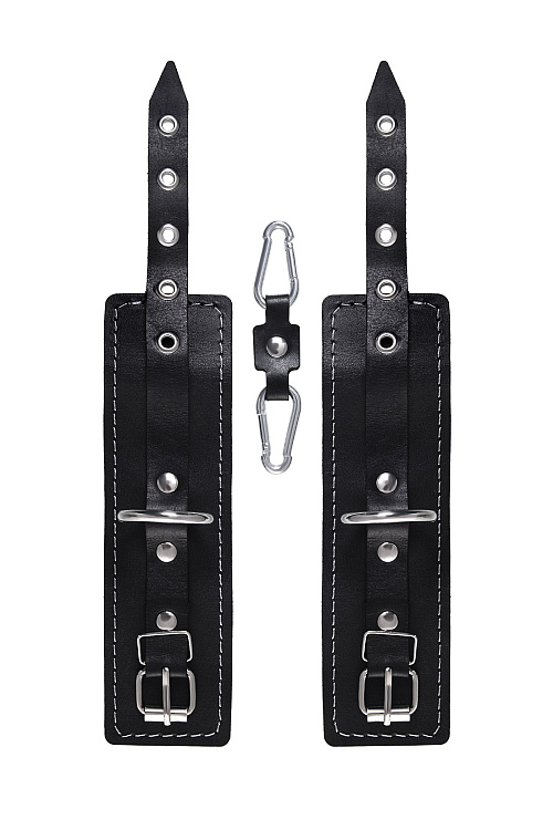 Черные двухслойные наручники с белой строчкой