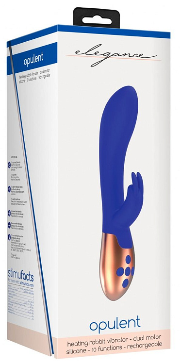 Синий вибратор Opulent с функцией нагрева и клиторальной стимуляцией - 20 см.