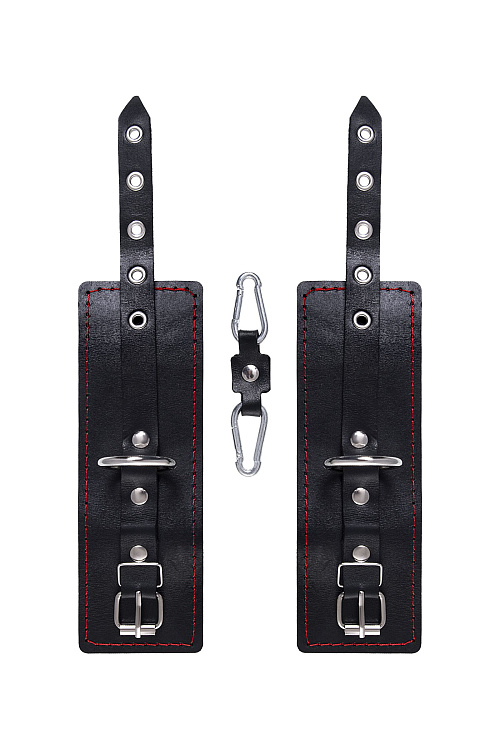 Черные кожаные однослойные наручники с контрастной строчкой