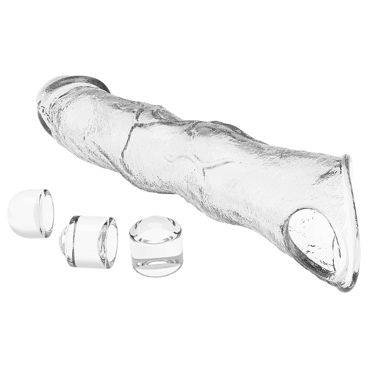 Прозрачный фаллоудлинитель с 3 вставками - 28 см.