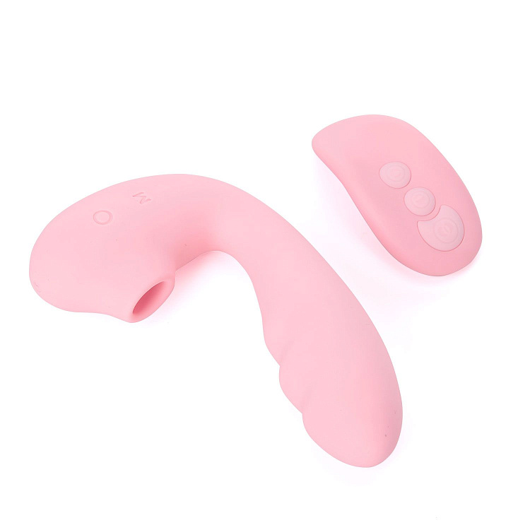 Розовый вибратор Tara с вакуумной стимуляцией и пультом ДУ