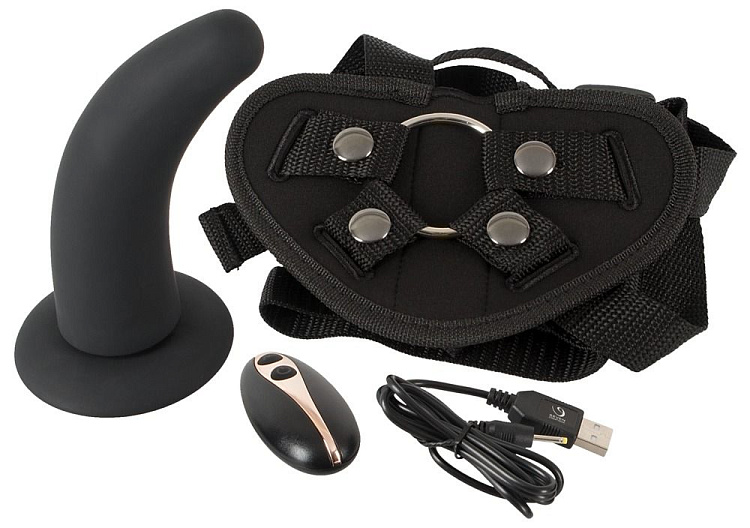 Черный вибрострапон с пультом ДУ RC Vibrating Strap-On - 13 см.