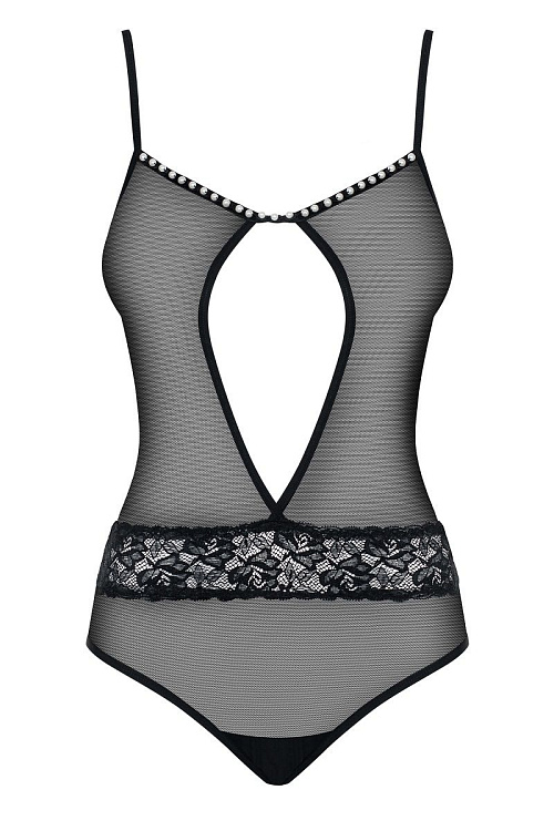 Прозрачное боди с бусинками на декольте