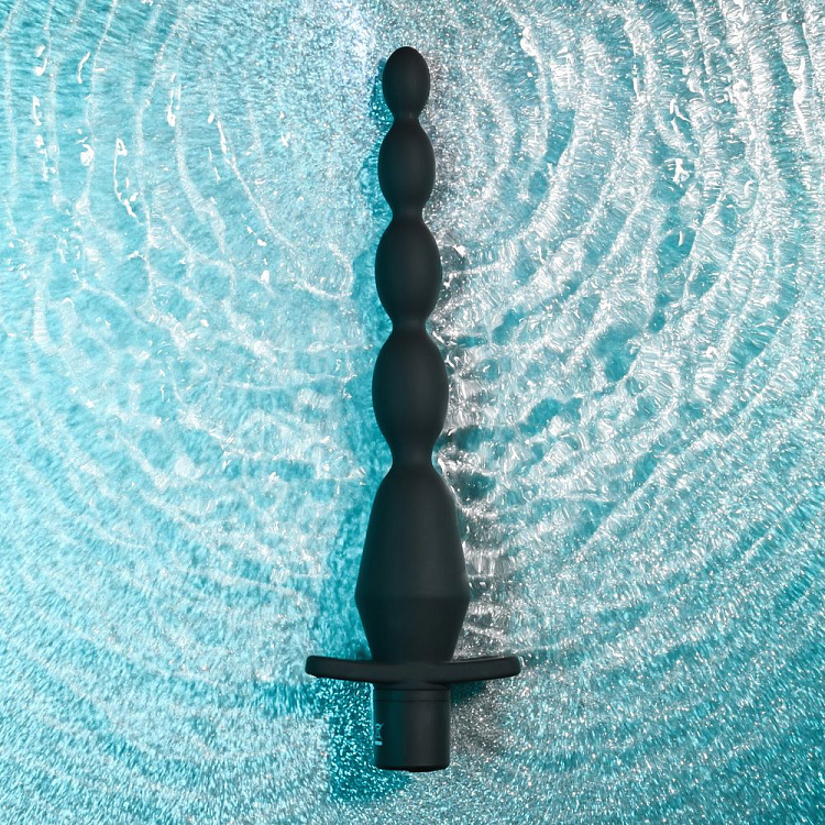 Черная анальная елочка с вибрацией Vibrating Butt Beads - 22 см.